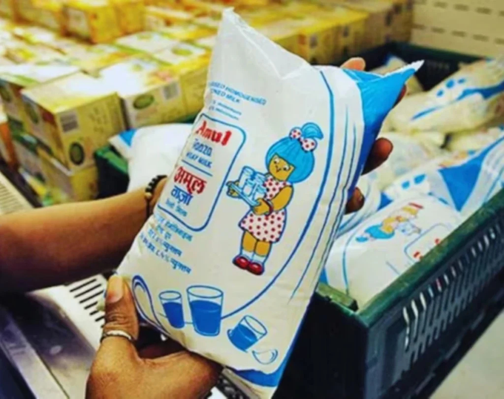 “Fresh milk packet showing GST price cut and savings on dairy products”